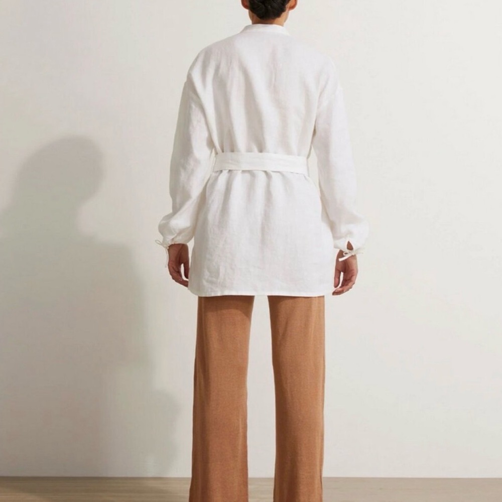 Cultiver X The Curated 100% Linen Belted Black The Cristi Linen Shirt Small Nwt — image 5 of 6